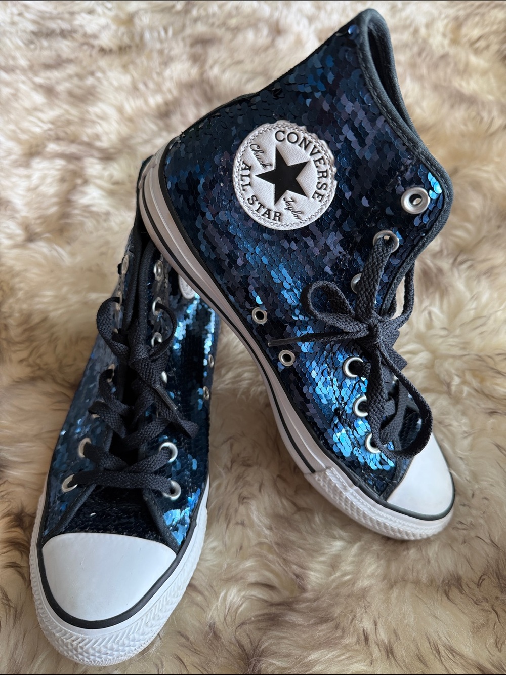 Converse Chuck Taylor All Star High Top Women's Shoes Sequin Blue /Black Dance 8 - Picture 14 of 14
